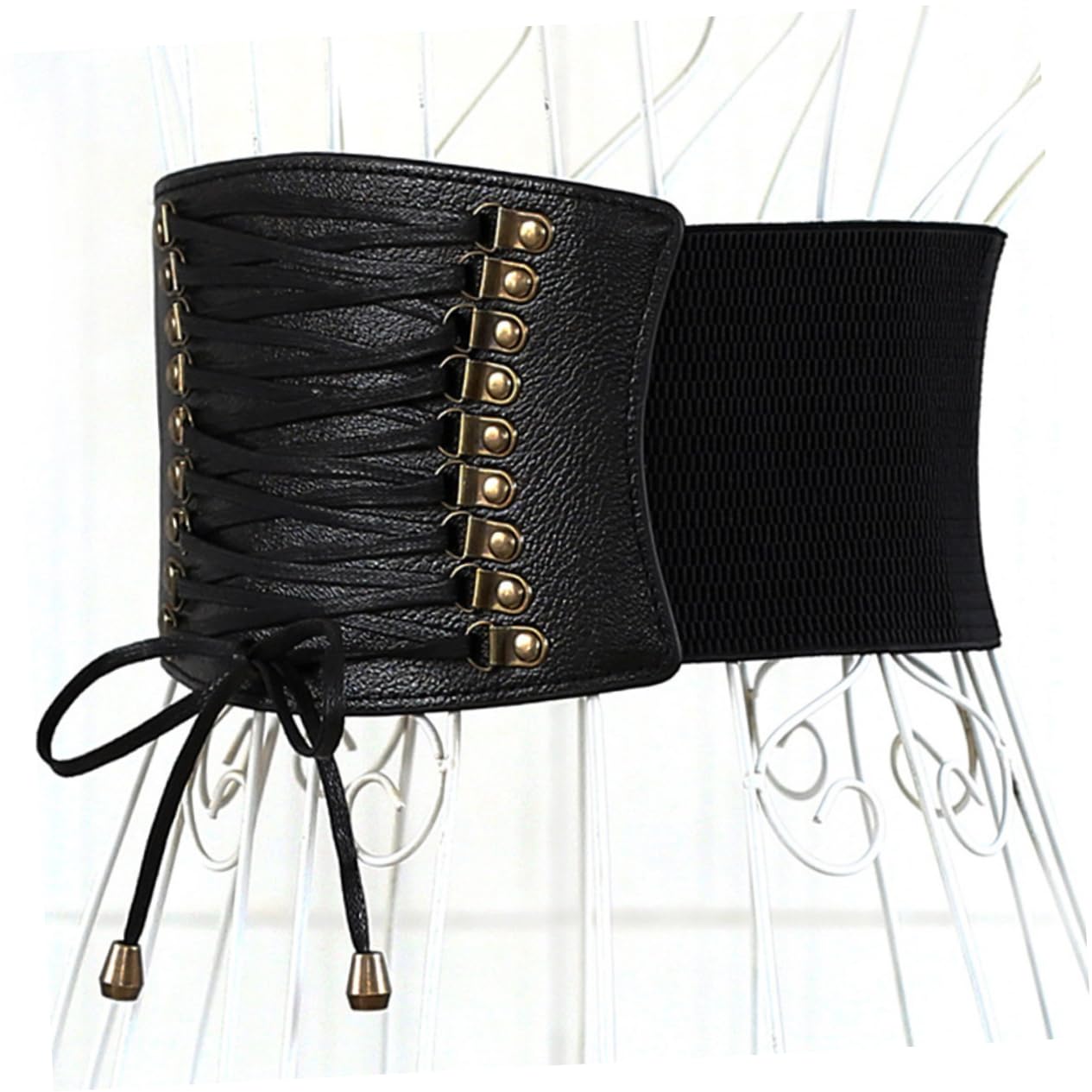 3piezas Cinturón Elástico De Pu Para Mujer Borlas Accesorio De Moda Para Falda y Cómodo Negro