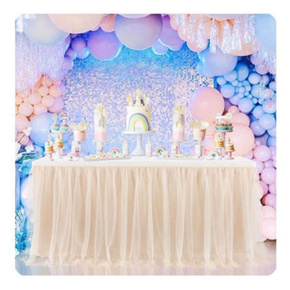 Falda de mesa de tul, falda de mesa, 243 x 77 cm, gasa, mantel de mesa, falda para boda, cumpleaños, Año Nuevo, fiesta de bebé, decoración de fiesta, champán