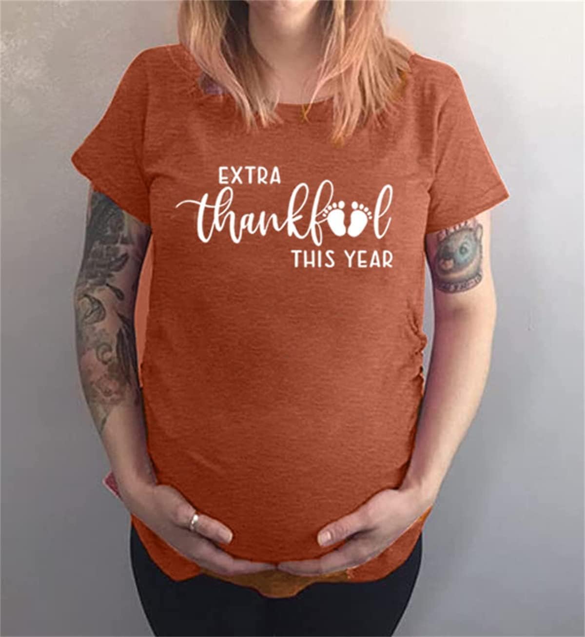 Thanksgiving Pregnancy Shirt Thankful Maternity Tees Cute Turkey Graphic Pregnancy Announcement Fall Tops Pregnancy Shirt - Image 2