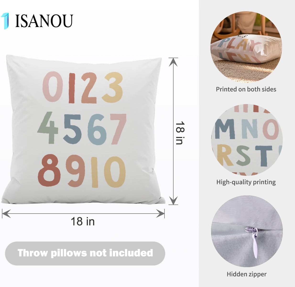 Nursery Decorative Pillow Covers,Let's Play Read Alphabet Throw Pillow Covers Decor for Kids Room Playroom Classroom Reading Room,18x18 Inch Pillowcase Set of 4 - Image 4