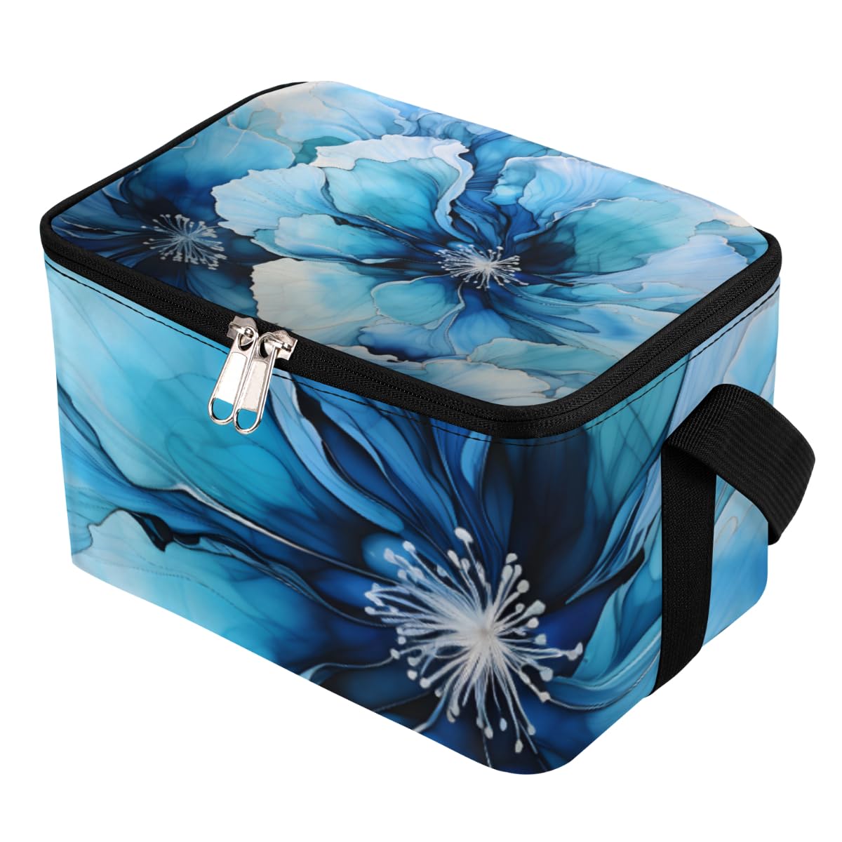 Lunch Bags for Women Men 9 Cans,Watercolor Flower Hot & Cold Food Delivery Bag Insulated Grocery Bag Insulated Lunch Box Blue Cooler Bag for Office Work Picnic Beach