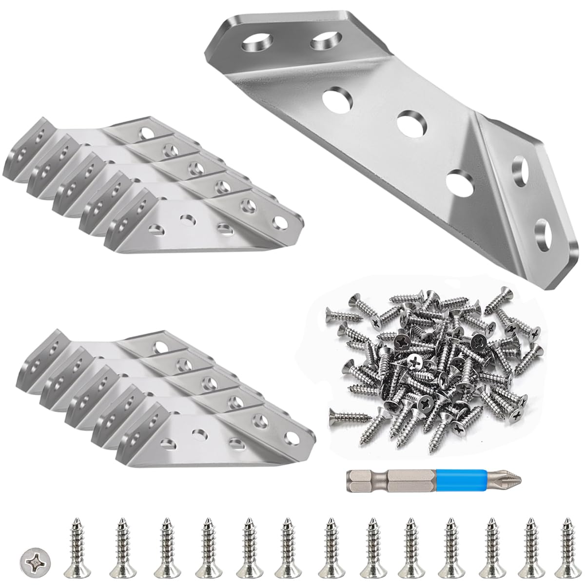 QSJ 10 Pack Triangular Bracket Set Stainless Steel Furniture Corner