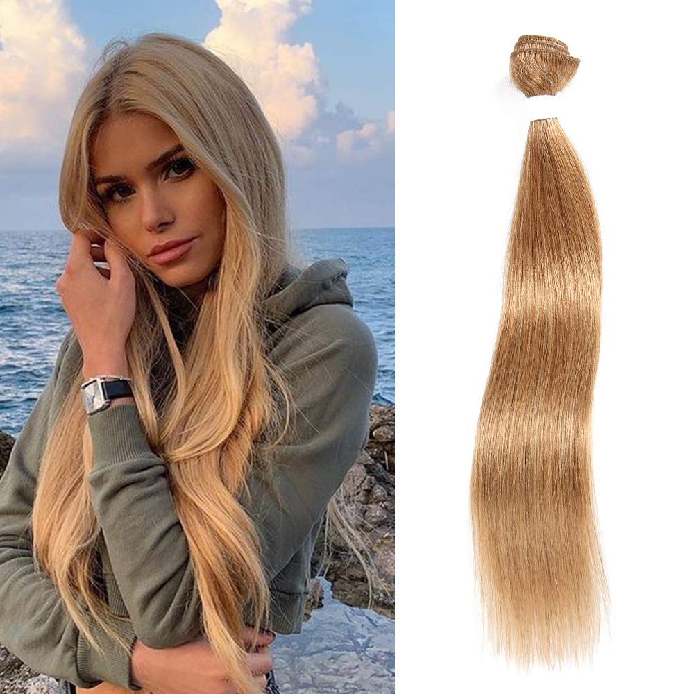 X-TRESS Honey Blone Bundle Human Hair Color #27 Hair Weave Straight for Women 100% Brazilian Virgin Remy Hair in Hair Extension Human Hair Weave Daily Use (24 Inch)