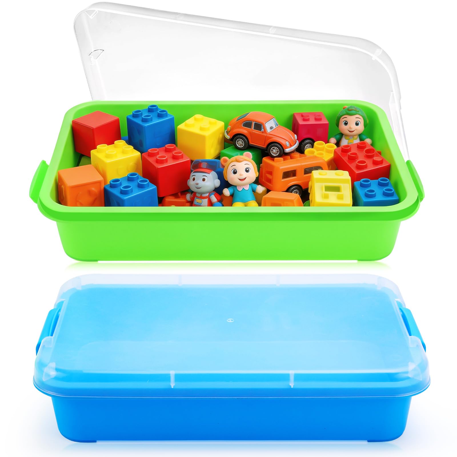 Bac à Sable avec Couvercle Sensory Bin en Plastique Bac Sensoriel Enfant pour Enfants Plateau d'Activité en Plastique pour Eau, Sable, Perles Et Plus Encore - Vert et Bleu