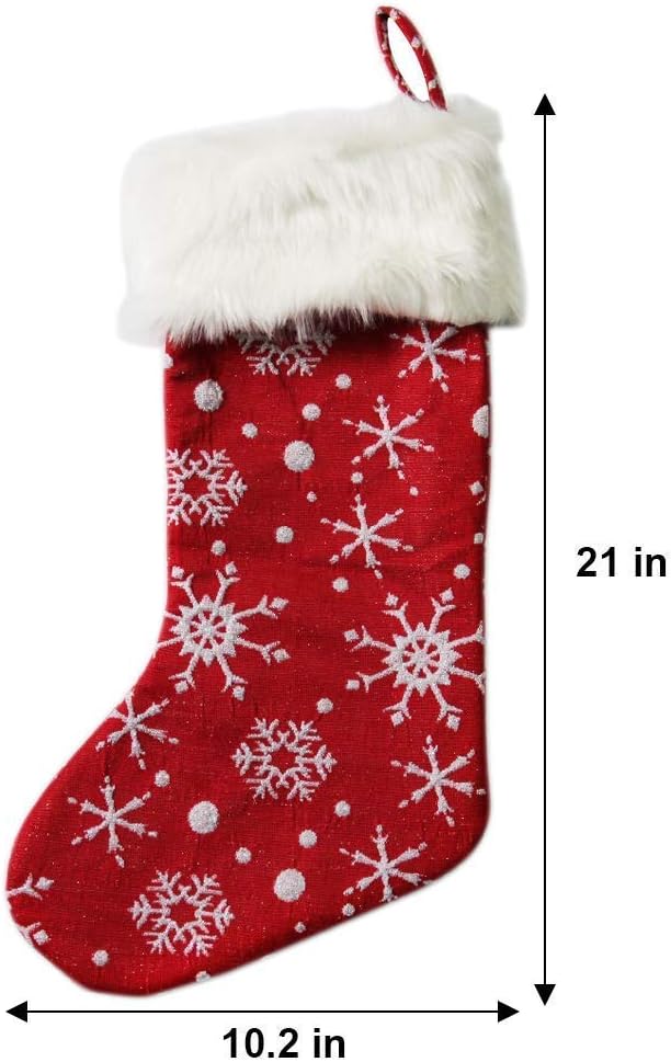MAGGIFT Red Christmas Stocking with Snowflakes Pattern White Faux Fur Cuff for Xmas Party Decoration Kids Gift