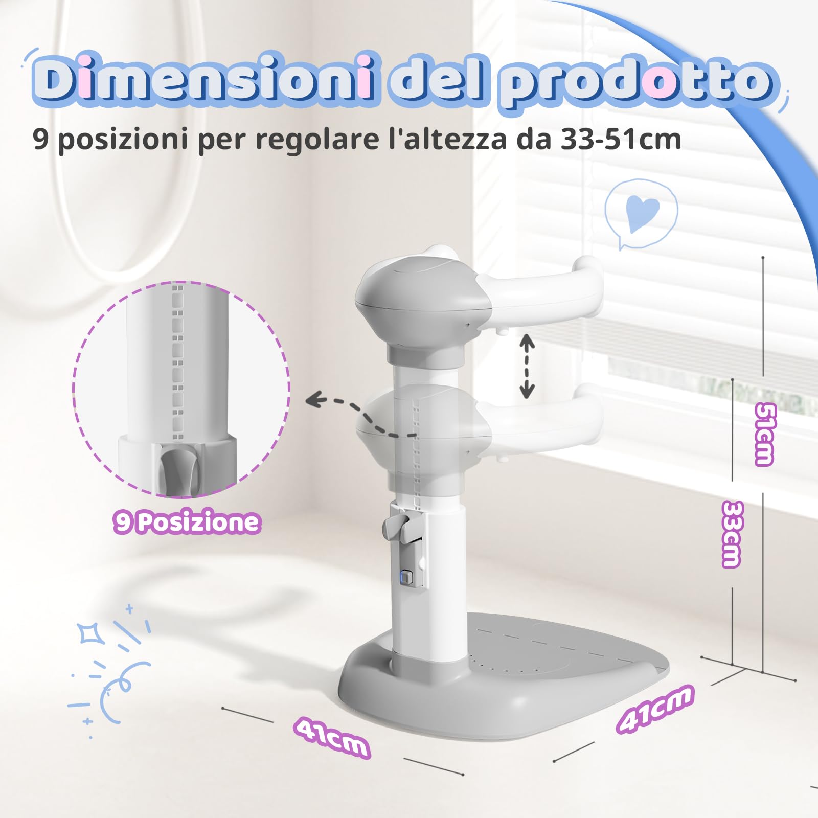 COOSEYA Supporto per vasca da bagno per bambini, torre da bagno regolabile per bambini per alzarsi in piedi, seggiolino da bagno per bambino con base antiscivolo per neonati e bambino piccoli