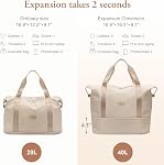 VININE Expandable Duffle Bag for Women, 28L to 40L Large Capacity Carry On Travel Bag, Waterproof Weekender Overnight Gym Bag for Beach Camping Business Trip, Fits Under Airline Seat Beige