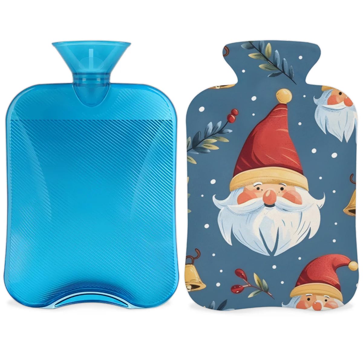 Hot Water Bottle with Soft Cover,2L Abstract Santa Claus Hot Water Bag for Hot and Cold Compress, Hand Feet Warmer, Graffiti Santa Claus Rubber Hot or Cold Water Bottle Halloween Christmas Decorations