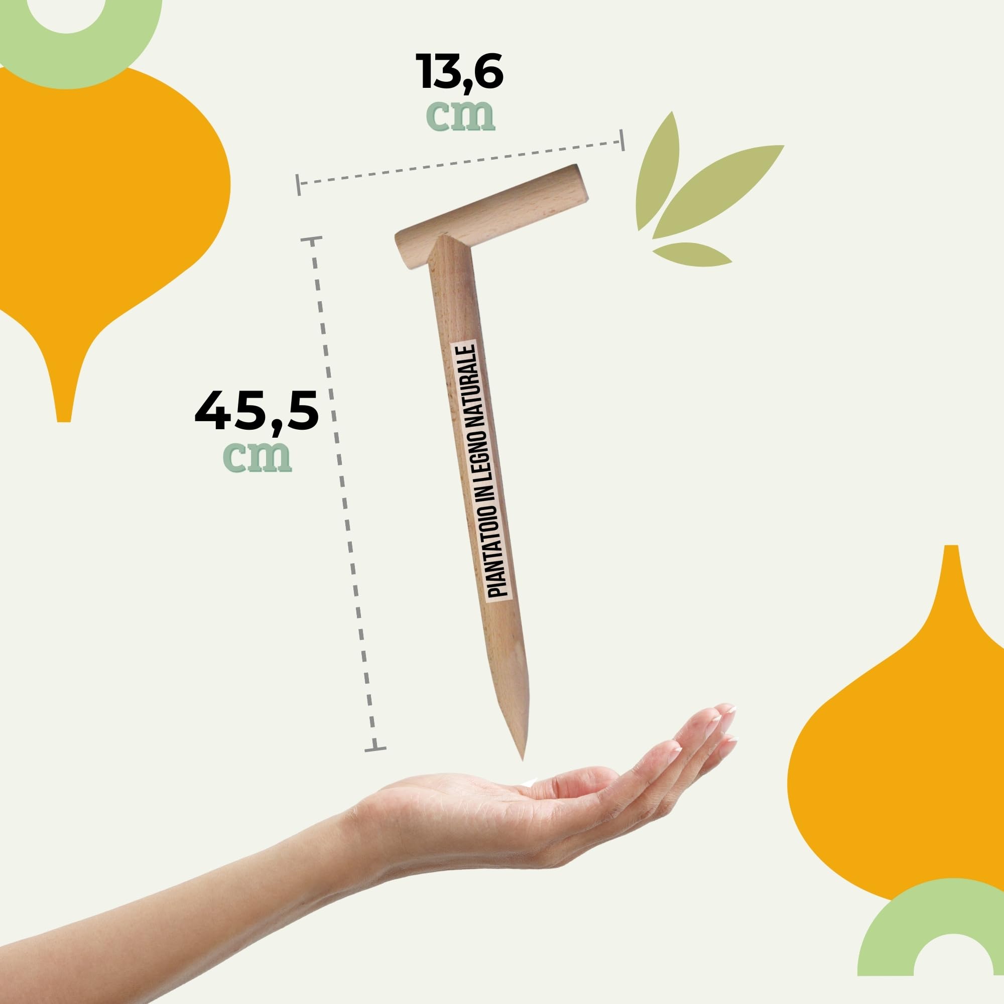 Albagarden - Piantatore Per Orto In Legno Naturale - Foraterra O Trapiantatore Manuale Per Piantine - Resistente E Leggero Utile Per Attrezzi Da Giardino E Giardinaggio - 44 x 13 x 3 cm