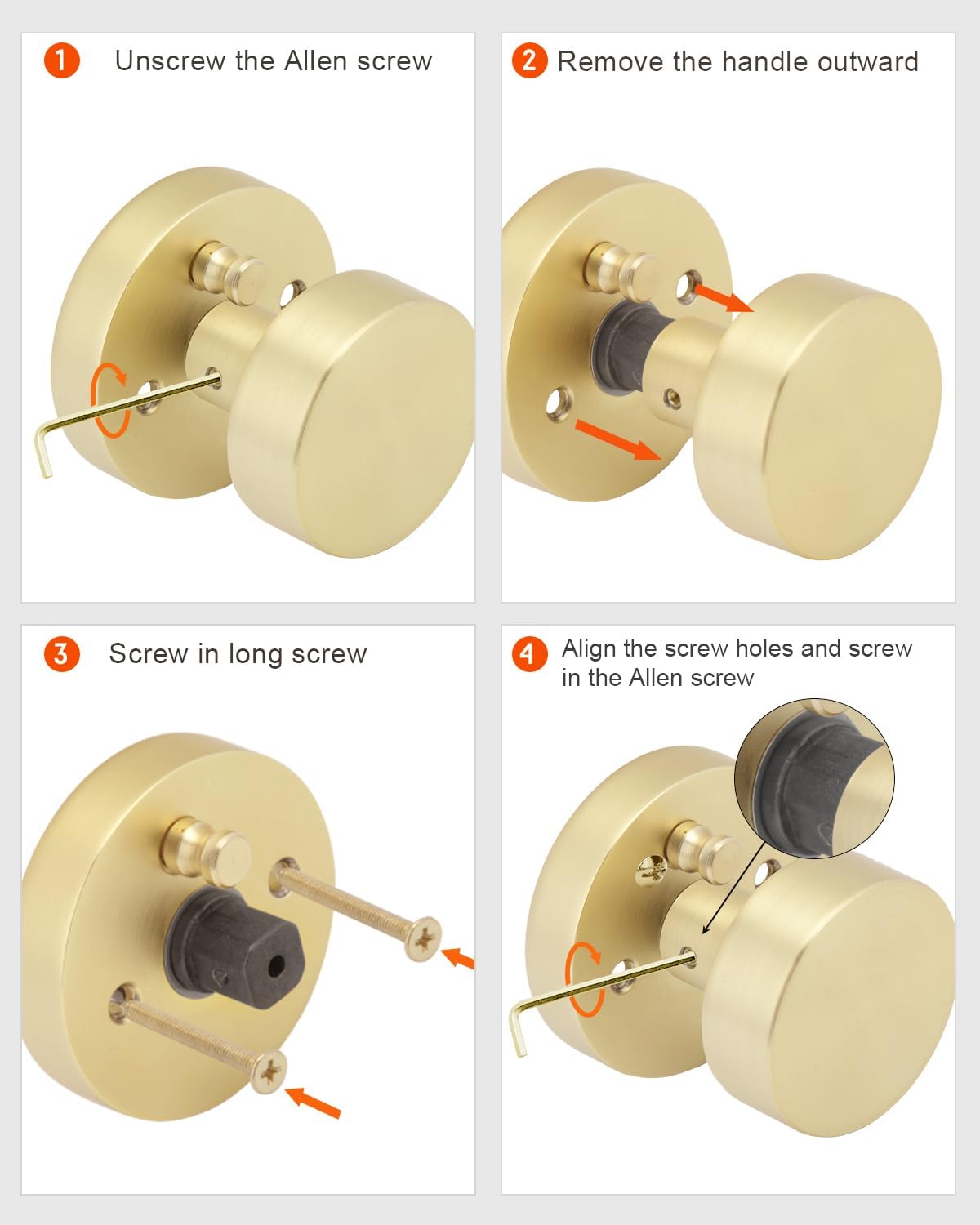 Haidms 3 Pack Gold Privacy Door Knobs Interior for Bedroom & Bathroom – Heavy Duty Brushed Gold Door Knobs Interior, Round Ball Design Door Knob with Emergency Unlock Keyless