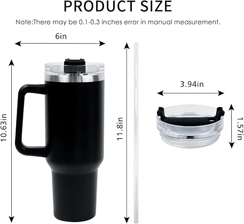 Miniatura 2 de Vaso de 40 onzas con asa y tapa con pajilla, vaso aislado, reutilizable, de acero inoxidable, taza de viaje, ideal para regalo, para agua, café,