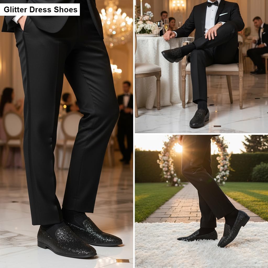 AUSTIN MILL Mens Glitter Dress Shoes Slip On Loafers Classic Tuxedo Shoe for Wedding Party Prom - Image 3
