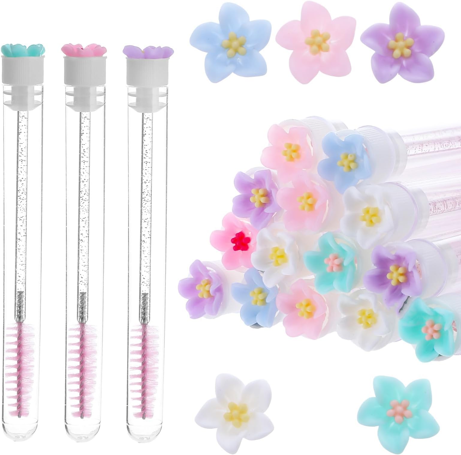 Disposable Mascara Wands Tubes Set, Replacement Flower Eyelash Brush Lash Wand Tube Brushes Applicators, Empty Eyelash Cream Container Bottle for Lash Eyebrow Extension Makeup Tool 20Pcs