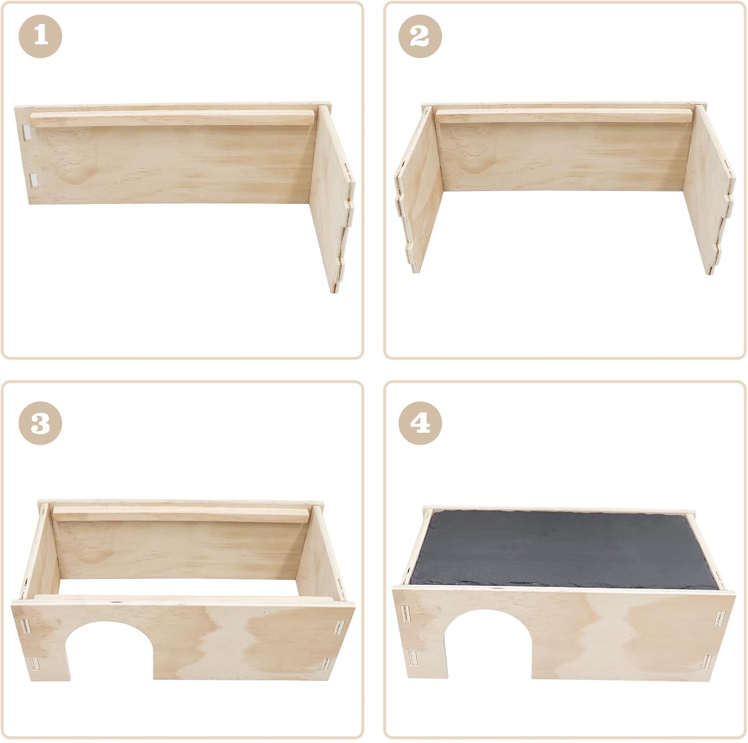 Slate Basking Platform with Wooden Hideout - 2-in-1 Reptile Lounger & Cave for Snakes, Bearded Dragons & Geckos