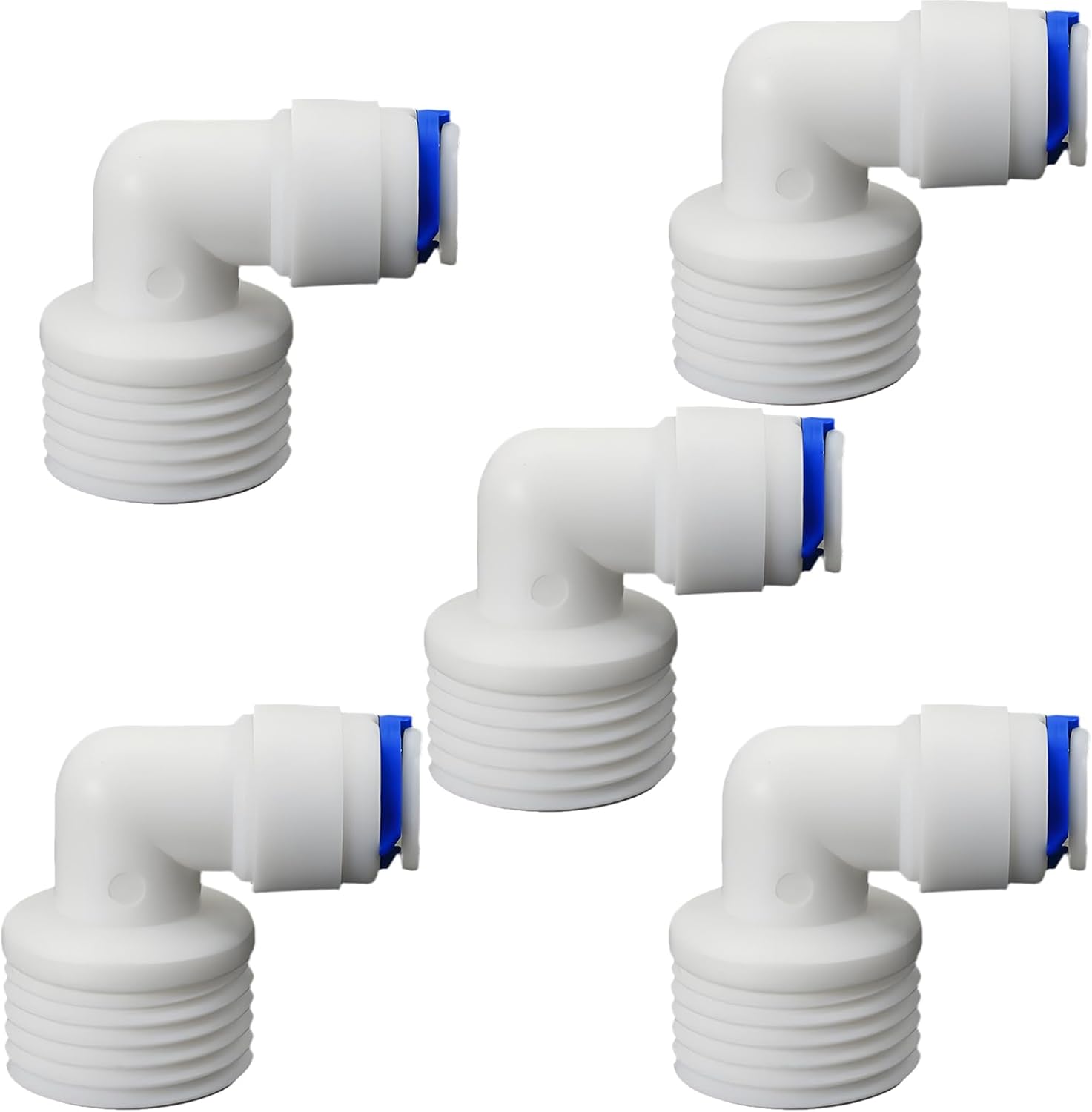 1/2" Male Thread Elbow x 3/8" PE Hose OD Push-In Quick-Connect Fitting for RO Reverse Osmosis Water Filter Plastic Joint, Beverage Dispenser & Water Filtration/Purification Systems (5PCS)