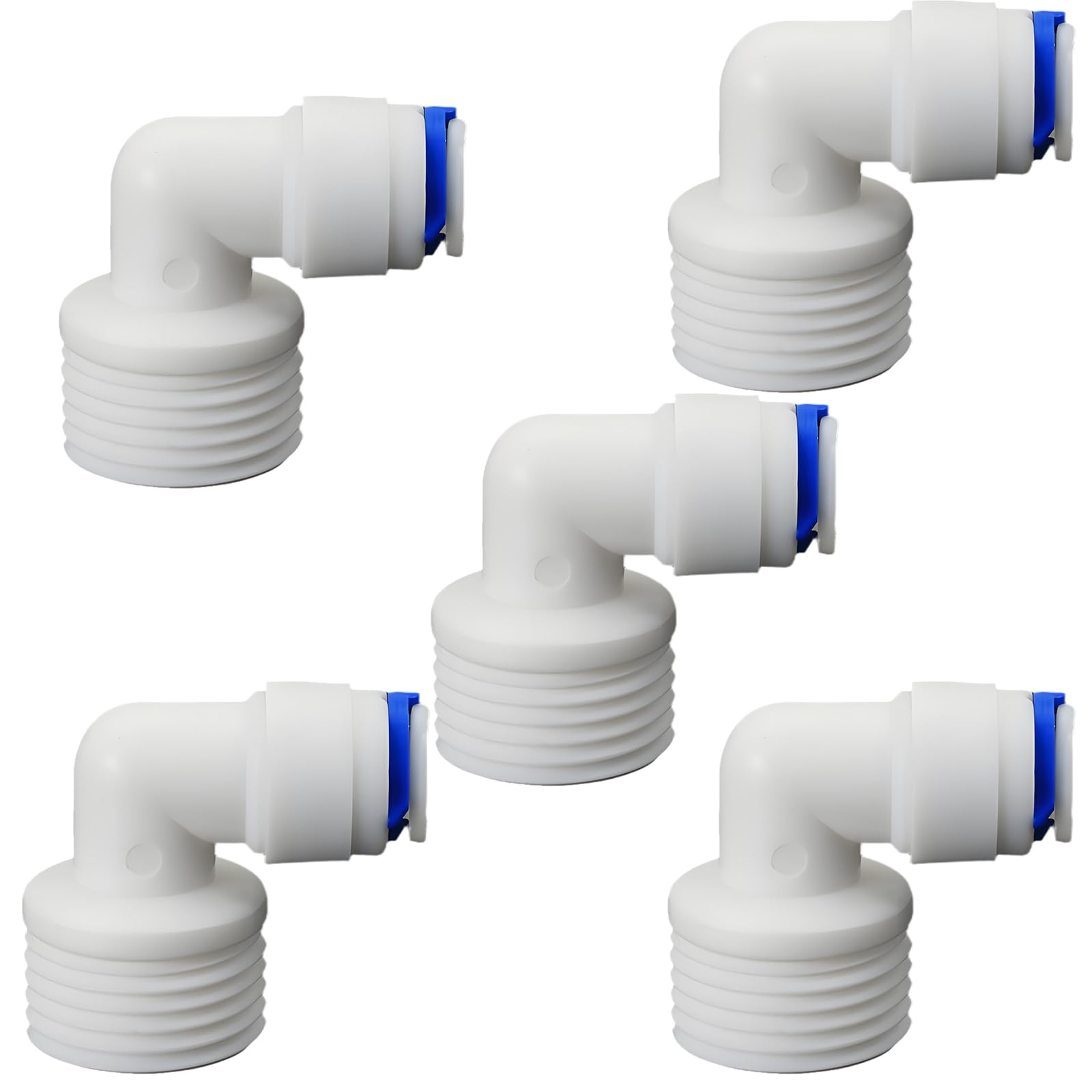 Photo 1 of 1/2" Male Thread Elbow x 3/8" PE Hose OD Push-In Quick-Connect Fitting for RO Reverse Osmosis Water Filter Plastic Joint, Beverage Dispenser & Water Filtration/Purification Systems (5PCS)