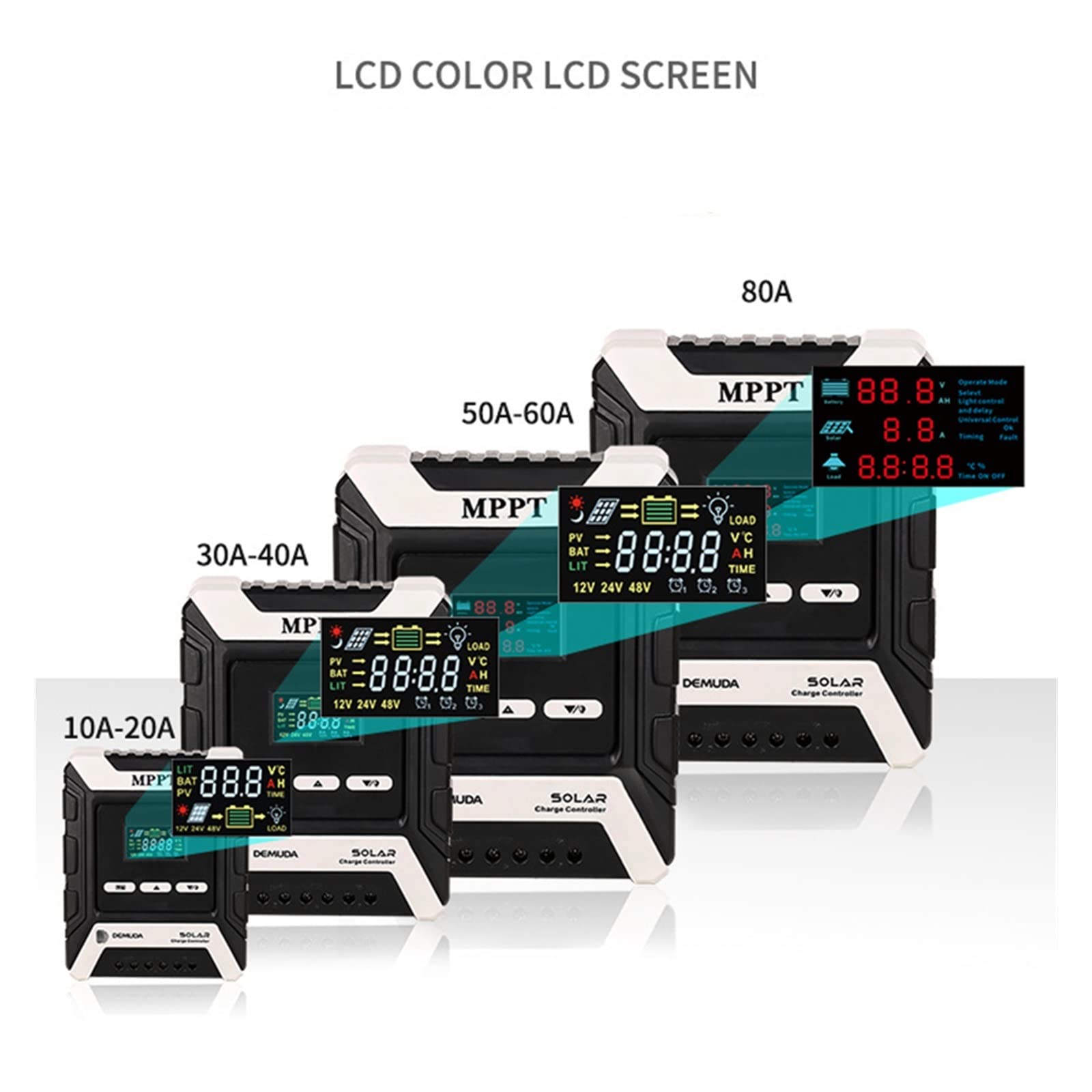 Controlador de carga Mppt, 10A 20A 30A 40A 50A 60A 80A MPPT Controlador de carga solar 12V 24V 48V Controlador de carga del panel solar Regulador PV for GEL de litio(30A)