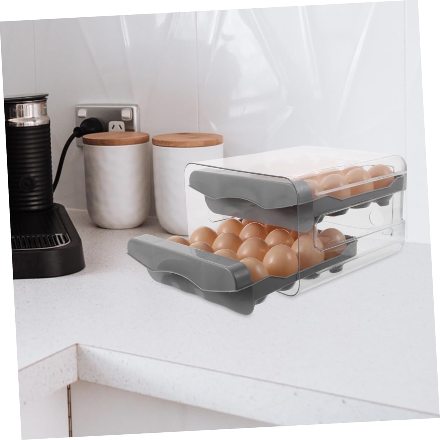 Transparent Double Layer Egg Storage Box with Lid Refrigerator Organizer Tray for Kitchen Drawer Egg Container for Freshness and Protection
