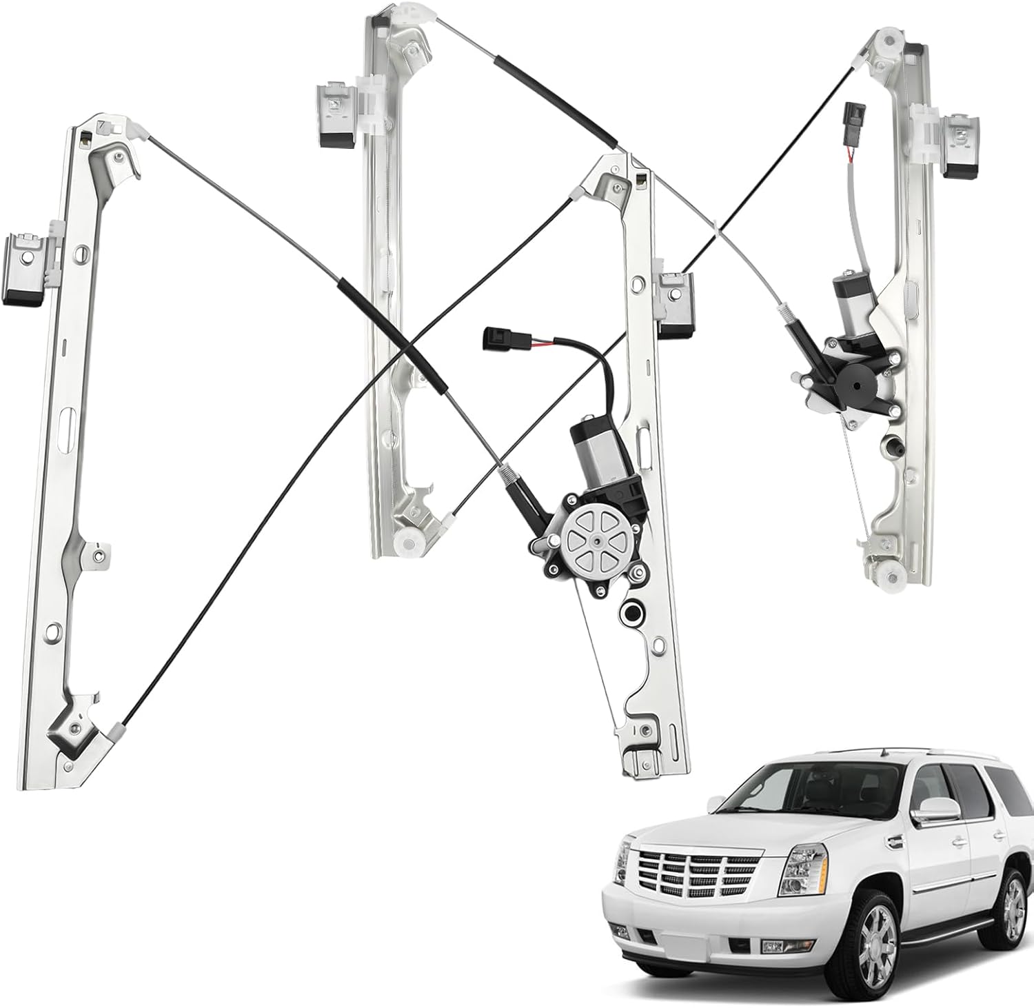 741-644 741-645 Set of 2 Front Driver and Passenger Side Power Window Motor with Regulator Assembly Fit for Chevy Silverado Tahoe Suburban Avalanche GMC Sierra Yukon Cadillac Escalade 2000-2006