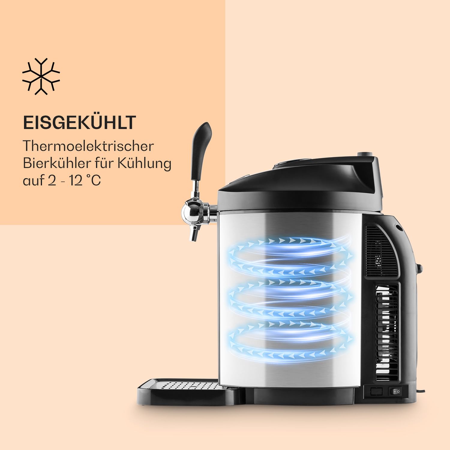 Klarstein Skal - universelle Bier-zapfanlage, Zapfanlage mit integriertem Bierkühler, Kühlung auf 2-12 °C, Bier zapfanlage 5 liter mit Kühlung. thermoelektrisches Kühlsystem, 38 dB, grausilber