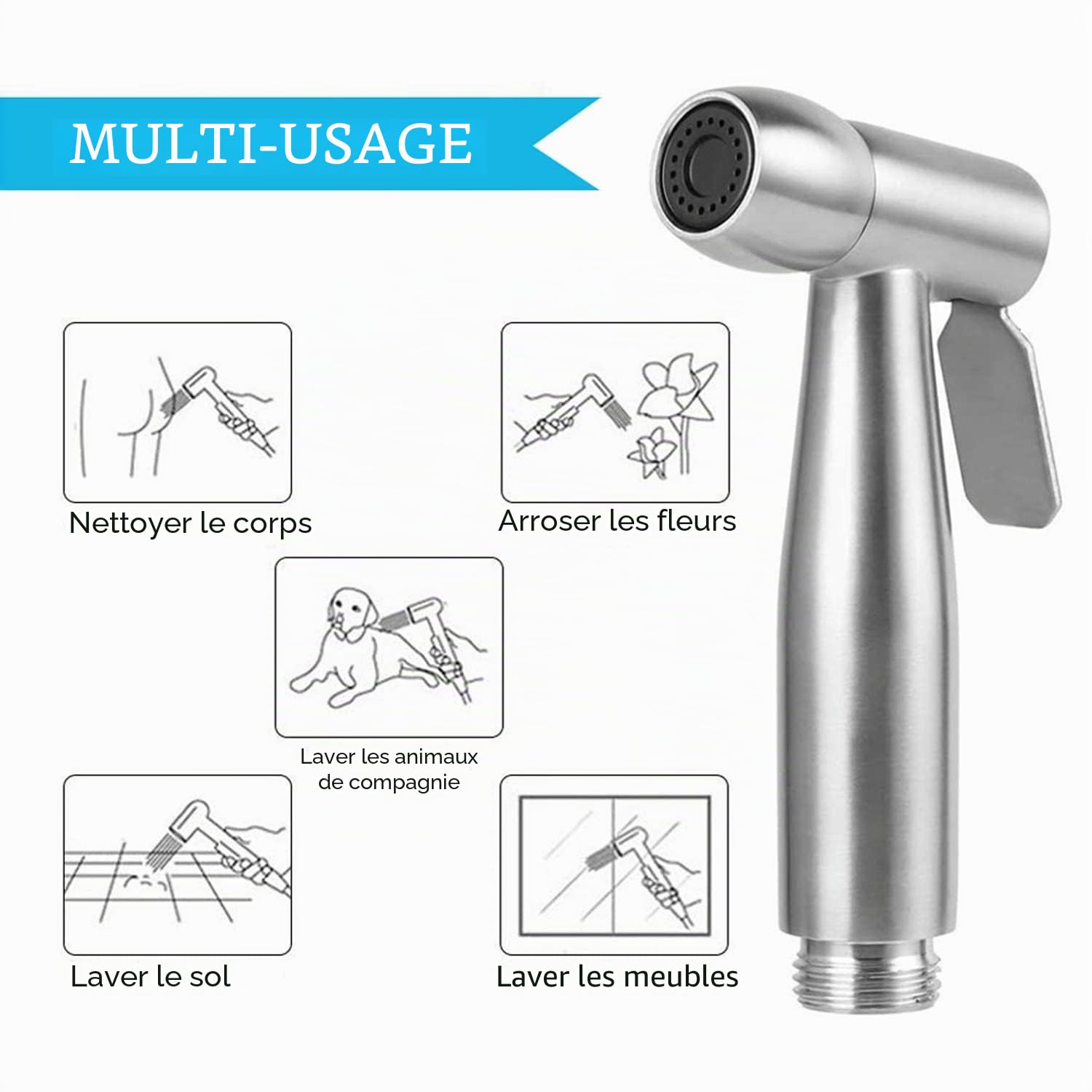 Douchette pour Lavabo Ensemble - Pommeau Douche pour Lavabo Douchette de Salle de Bain avec 59”Tuyau pour Pet Douche se Laver Les Cheveux ou Nettoyer L'évier - avec valve de robinet