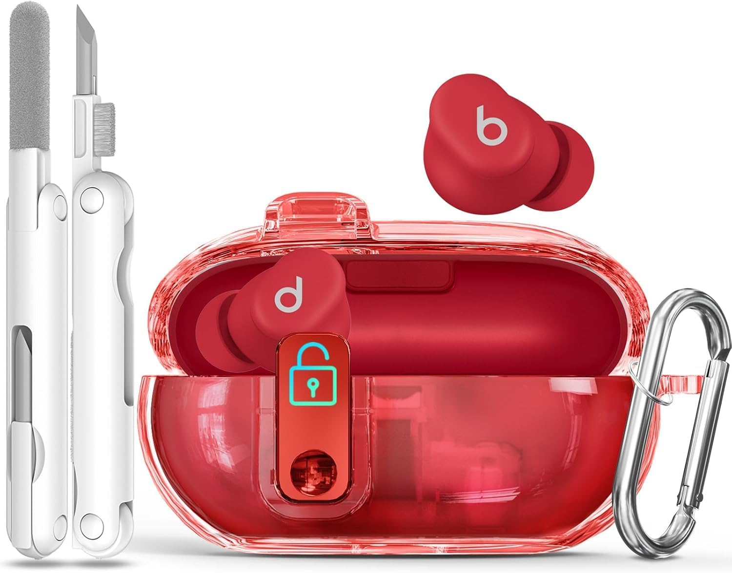 Seucre Lock Case for Beats Solo Buds 2024, with 3-in-1 Cleaner & Keychain, Ekoonpft Soft TPU Cases Cover Compatibility with Beats Solo Buds Wireless Bluetooth Earbuds, Full Protection (Clear Red) Seucre Lock Case for Beats Solo Buds 2024, with 3-in-1 Cleaner & Keychain, Ekoonpft Soft TPU Cases Cover Compatibility with Beats Solo Buds Wireless Bluetooth Earbuds, Full Protection (Clear Red)