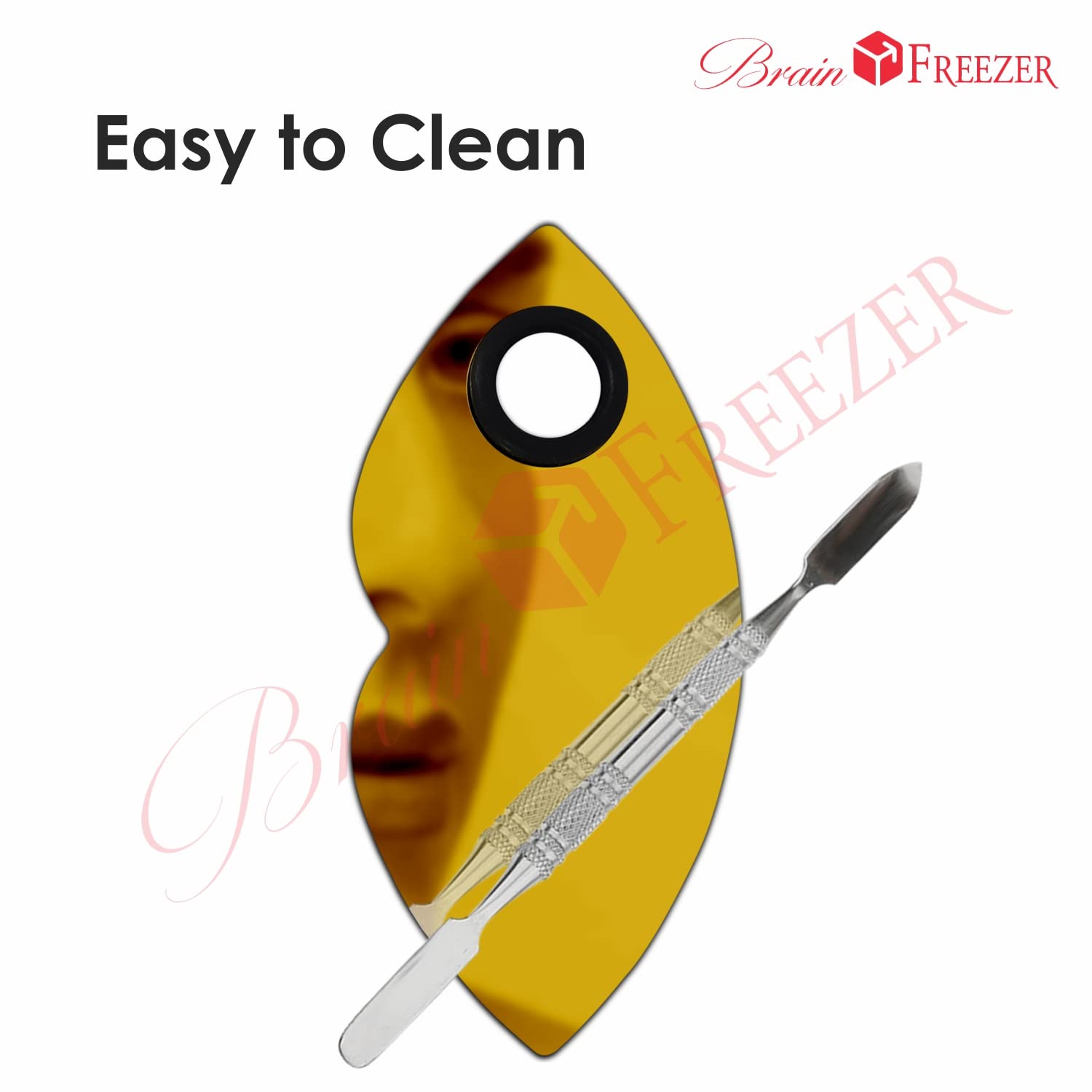 Brain Freezer Shiny Makeup Palette With Stainless Steel Lip Shape Spatula, Golden 100 g - Image 5 thumbnail
