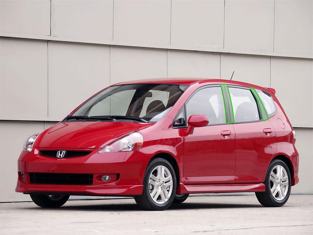 Rvinyl Pillar Post Window Trim Compatible with Honda Fit 2007-2008 - Gloss (Black)