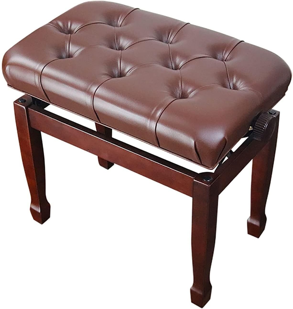 Genuine Leather Piano Stool with Adjustable Height, Padded Cushion with High Resilience Sponge, 65X34X47-57Cm, Black, Comfortable for Piano, Keyboard, and Dressing Table,Black