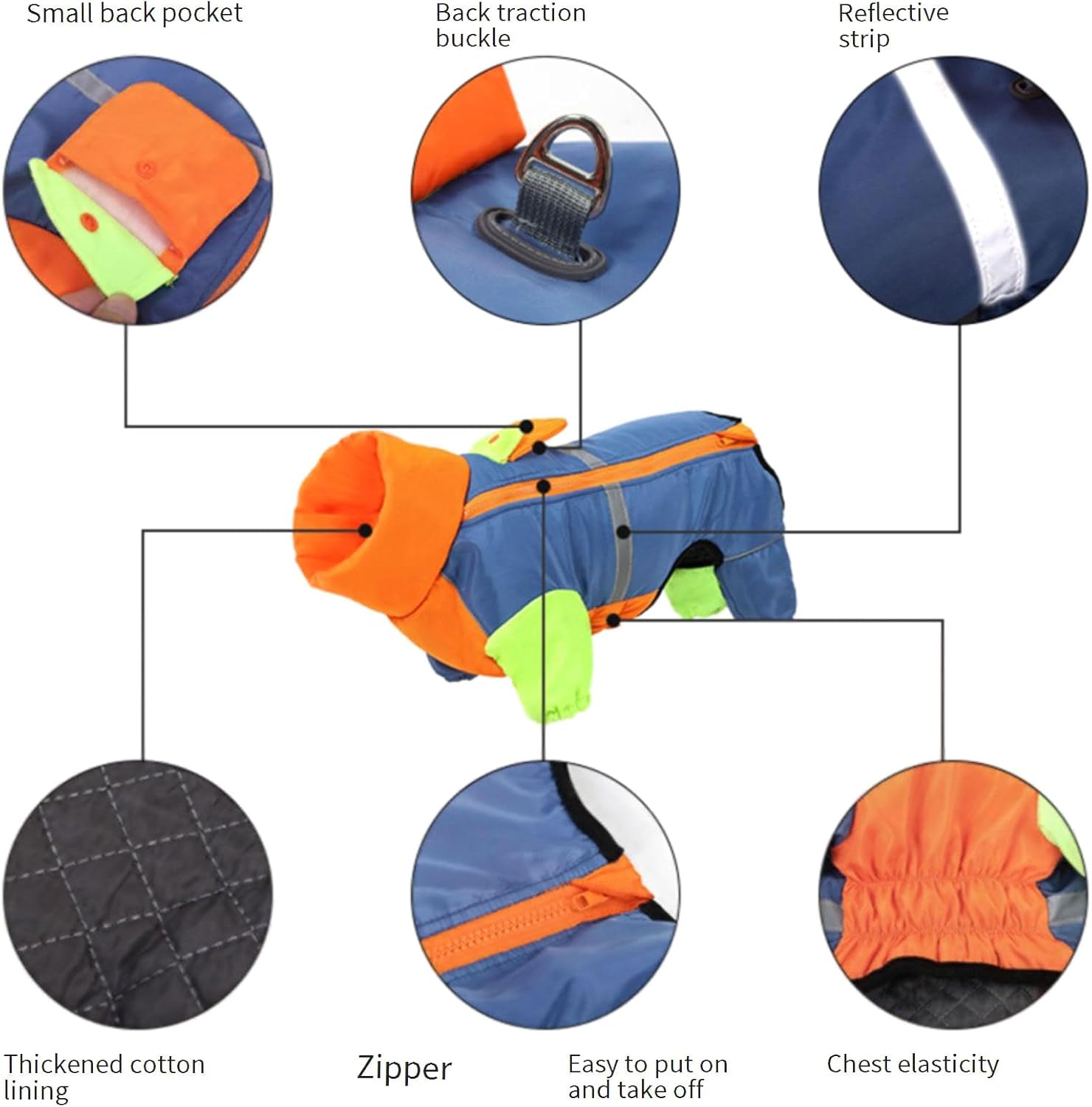 厚手冬用犬用コート 反射ストリップ付き 品種 コットンジャケット 寒くて暖かい季節に