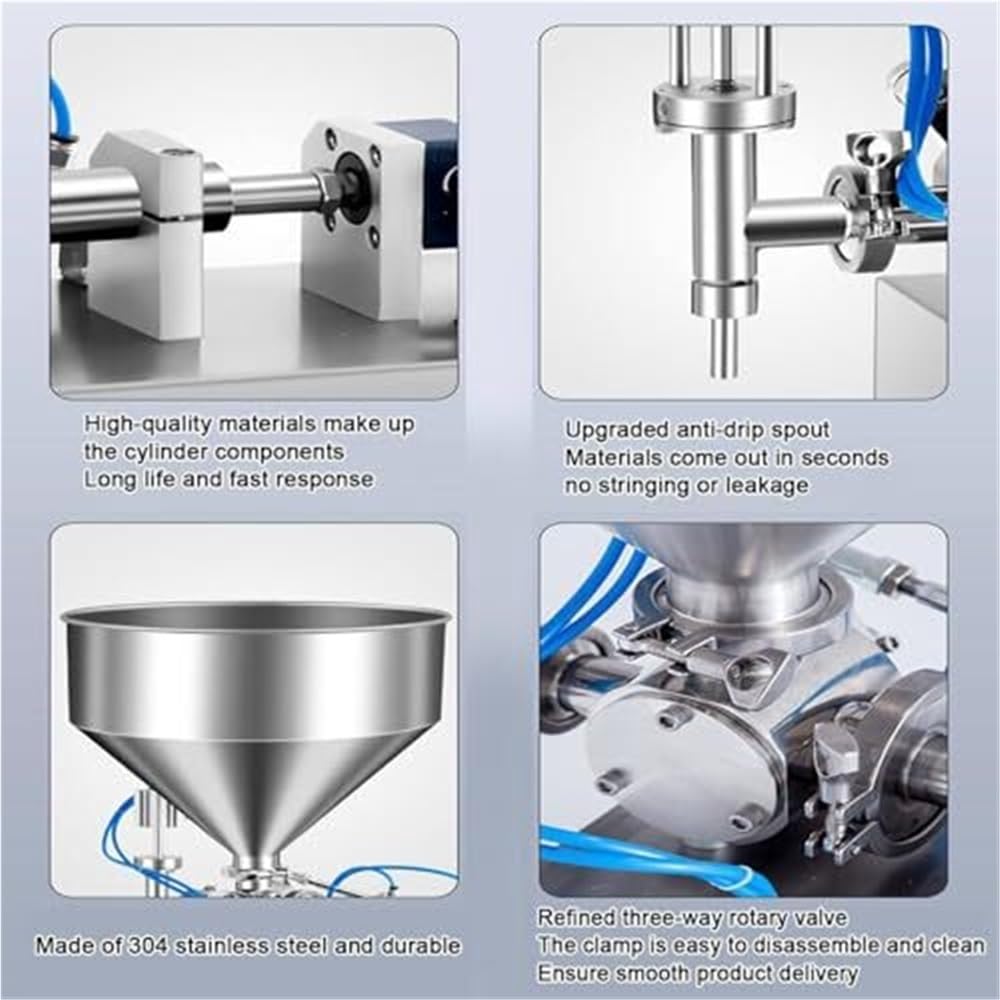 Automatic Pneumatic Paste and Liquid Filling Machine with Hopper, Stainless Steel Single Head for Quantitative Filling, Ideal for Various Liquid Products(1500ml)