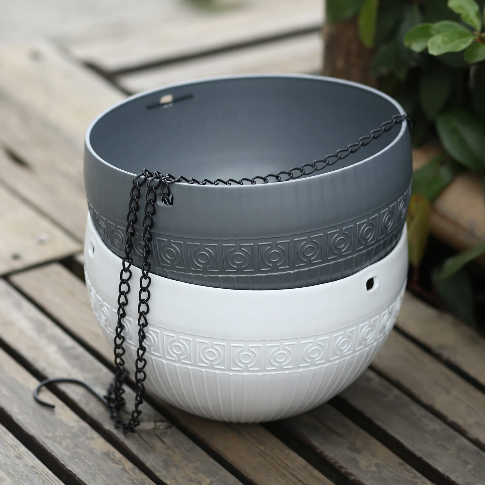 MOOLLYFOX 2 Stuks Hangende Bloempotten – Zelfwatergevend, 26 Cm Diameter, Met Roestvrijstalen Kettingen, Voor Binnen En Buiten