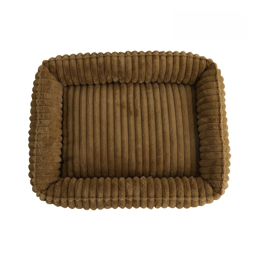 Odot Striped Plush Dog Bed Rectangular Pet Bed for Dogs Cats, Soft Comfort Fluffy Plush Pet Cushion Small Medium for Indoor Calming Puppy Kitten Washable with Anti-Slip Bottom (Light brown,M 60x50cm)