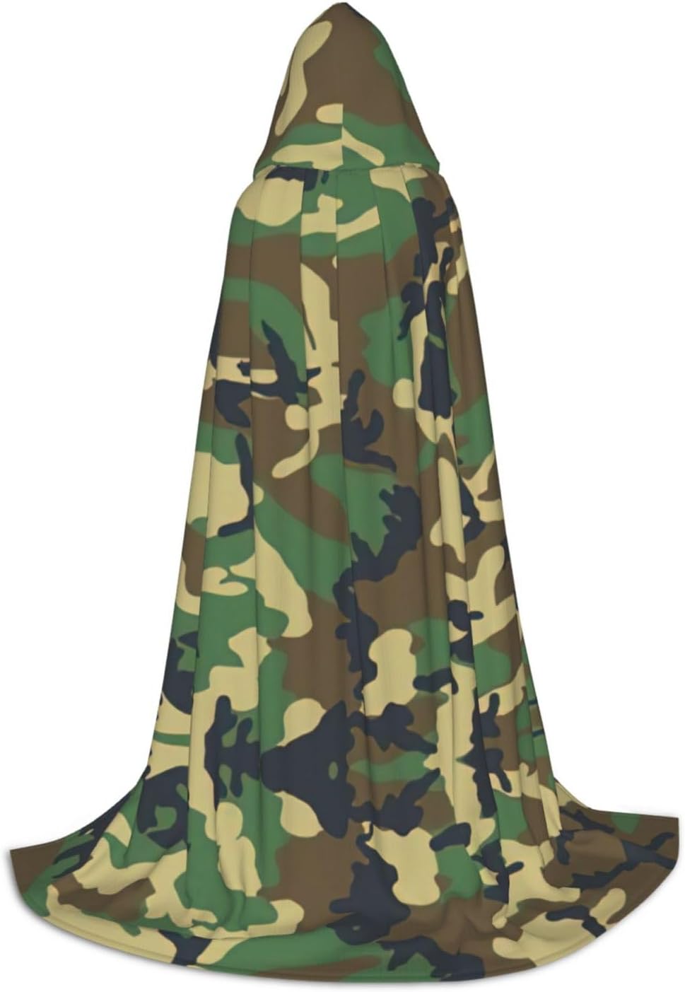 Green Military Camo Print Full-Length Hooded Cloak, Unisex Cloak, Witch Wizard Cape,For Halloween Cosplay Party