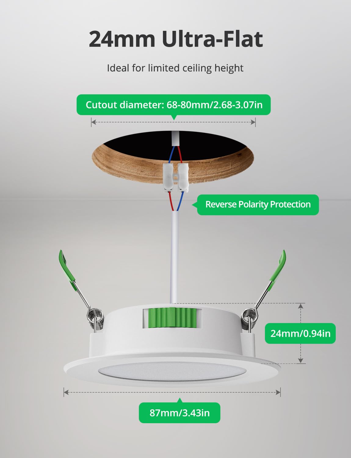 Bojim Możliwość ściemniania wpuszczana lampa punktowa LED, wodoodporna IP44 do łazienki, otwór 68 mm-78 mm, 5 W bardzo płaskie, ciepła biel/neutralna/zimna, zestaw 20 szt