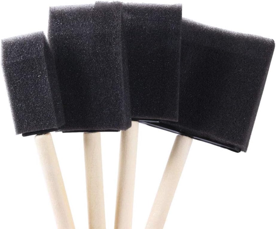 RLECS 4pcs Assorted Sizes Foam Sponge Wood Handle Paint Brushes for Acrylics, Stains, Varnishes, Crafts, Art