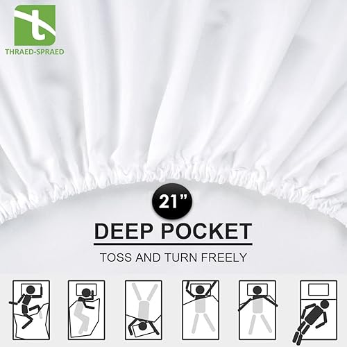 Miniatura 4 de Juego de sábanas de 6 piezas, tamaño individual XL, 39 x 80 pulgadas, algodón egipcio de 21 pulgadas, bolsillos profundos de 800 hilos, color marfil