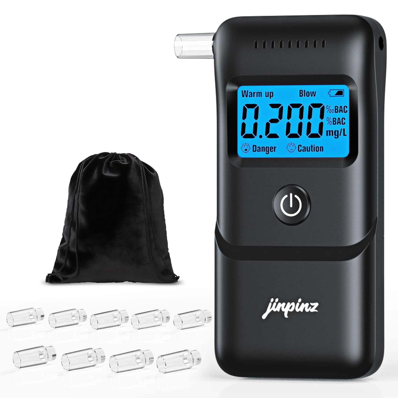 Alcoholímetro Homologado Portátil Alcol Test: Alcoholemia de Alta Precisión con Sensor Rápido - Alcoholímetro Electrónico con Pantalla LCD Azul y 10 Boquillas Reutilizables para Uso Personal Familiar