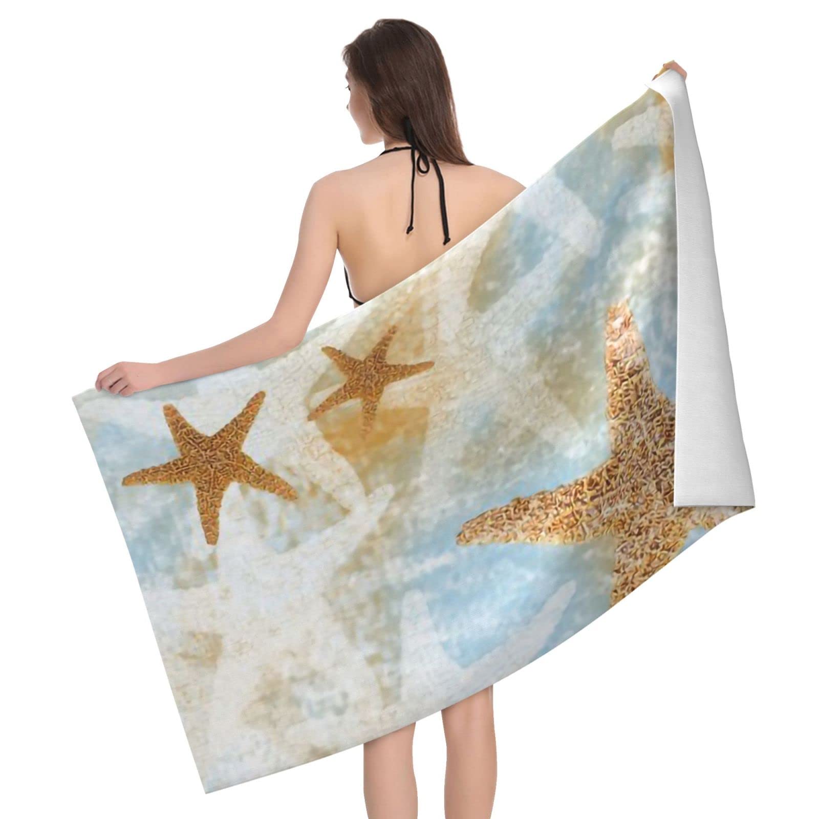 Lawenp Beach and Starfish Beach Towel, Lightweight Sand Free Quick Dry Microfiber Absorbent Bath Towel for Kids, Adults, Swimming, Bath, Yoga, Pool, Travel, Camping 32"X52"