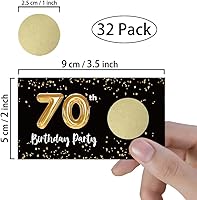 Vista 2 de REWIDPARTY Tarjetas de juego para raspar para fiesta de 70 cumpleaños para adultos (32 piezas) en negro y dorado para 70 cumpleaños, suministros
