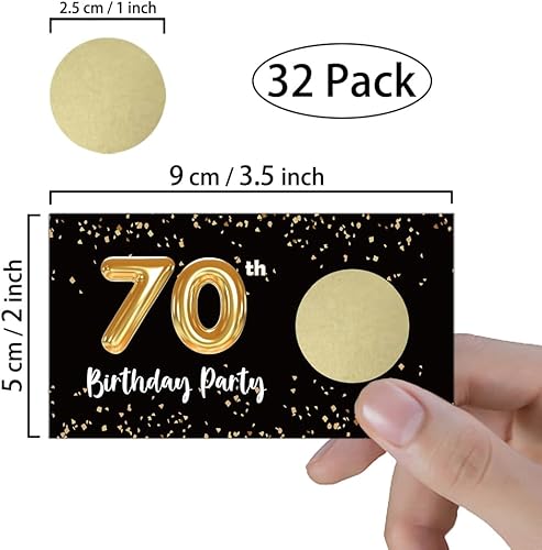Miniatura 2 de REWIDPARTY Tarjetas de juego para raspar para fiesta de 70 cumpleaños para adultos (32 piezas) en negro y dorado para 70 cumpleaños, suministros