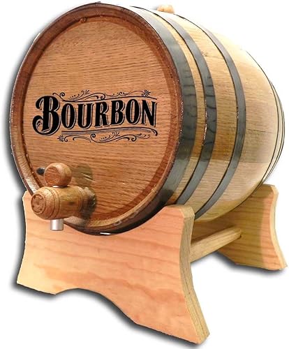 Barril de envejecimiento de bourbon grabado de 20 litros (5 galones) con soporte, bung y espita - Cócteles de la edad, whisky, ron, tequila,