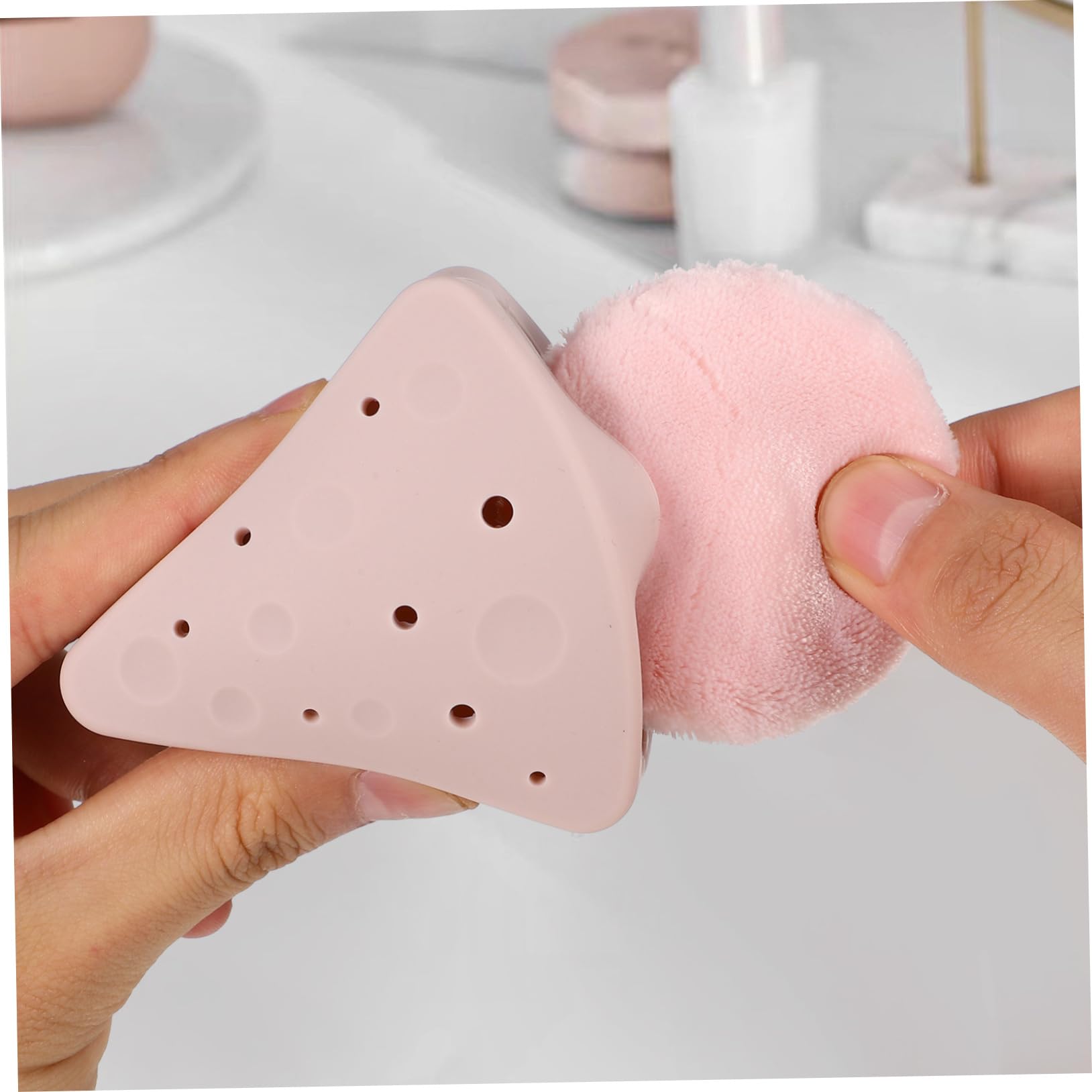 Ipetboom 8 Piezas Soporte Para Borlas De Polvo Sostenedor Del Soplo Del Polvo Del Triángulo Soplo De Polvo Triangular Maquillaje En Polvo Viajar Constituir Soporte De Esponja Gel De Sílice
