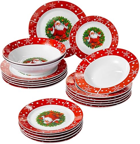 HNKDD - Juego de vajilla de cerámica de porcelana de Navidad de 2040 piezas con 6 platos de postre plato de sopa plato de cena 2 cuencos de ensalada
