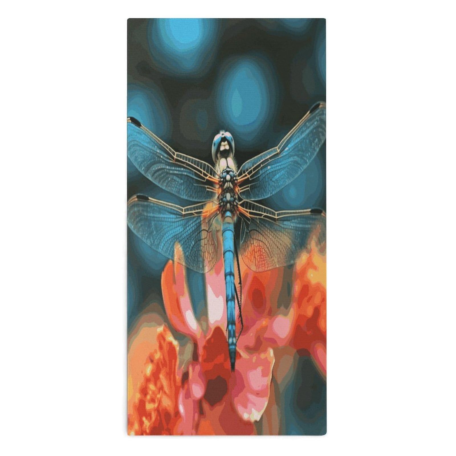 Fodpand Style Dragonfly On The Flower Microfiber Towels, Decorative Bath Towel Soft & Lightweight, Hand Towels Multipurpose Use For Bathroom, Pool, Gym, Spa, And Hotel Use