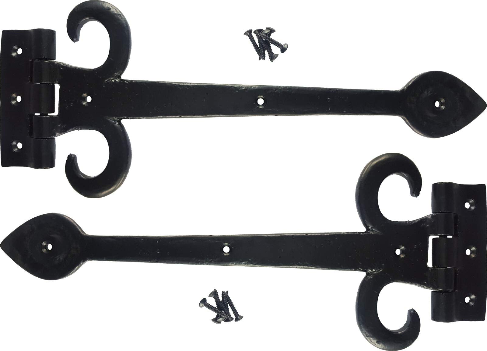 Forge Hardware Black Antique F&H™ 13" Inch - 325Mm Fleur De Lys Spear Hinges 1 Pair (2 Hinges)