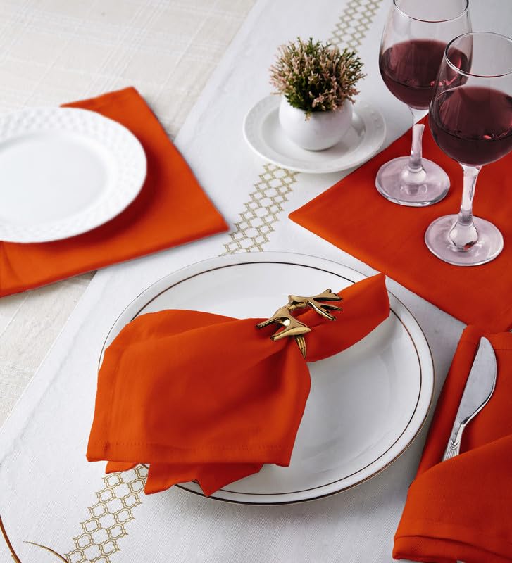 Image of Encasa XO Cotton Napkins for Dining Table | Set of 12, Size 43x43 cm | Machine Washable Reusable Table Napkin, Soft & Absorbent, Elegant Table Decor for Kitchen, Hotels, Party - Brick
