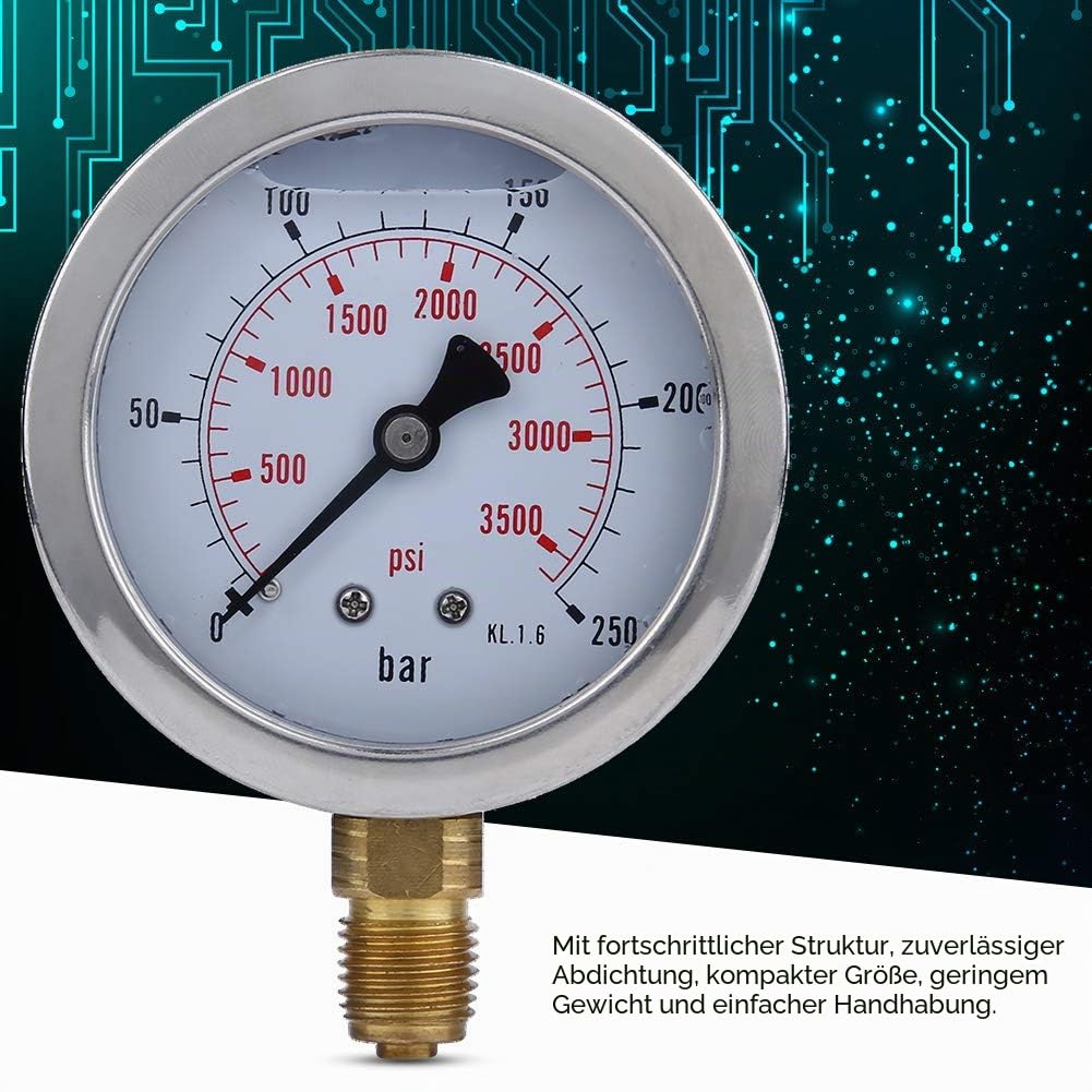 Hydraulisches Manometer, M16 * 2-BSP1 / 4 0~250BAR / 3600PSI Manometer-Kit Testpunkt-Kupplungsmanometer-Kit zum Prüfen des Hydraulikdrucks
