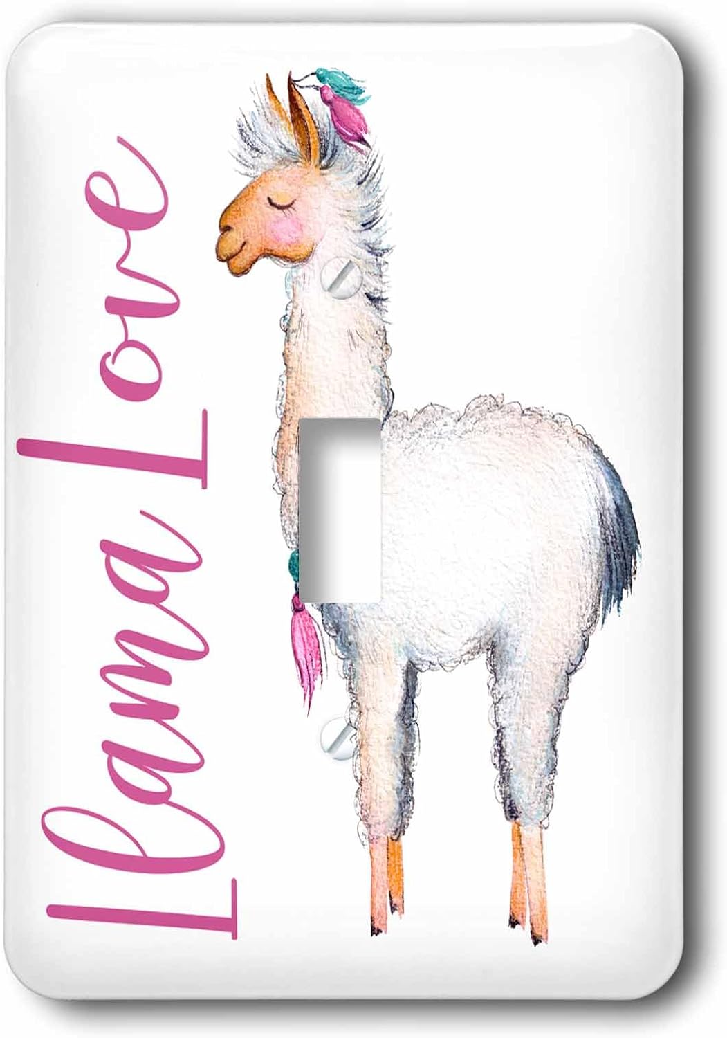 3dRose Cute Watercolor Llama With The Words Llama Love single toggle switch