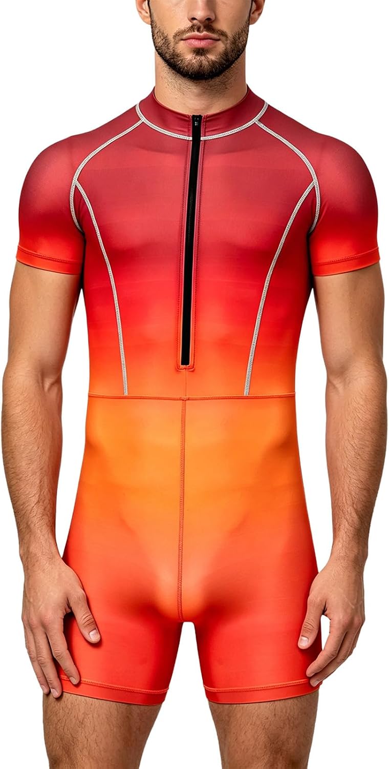 Men Gymnastic Leotards Slim Fitness Mankini Jumpsuit Boxing Tights Powerlifting Uniform Bathing Suit